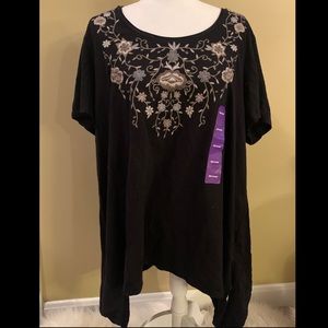 Black Floral Asymmetrical Top. XXL